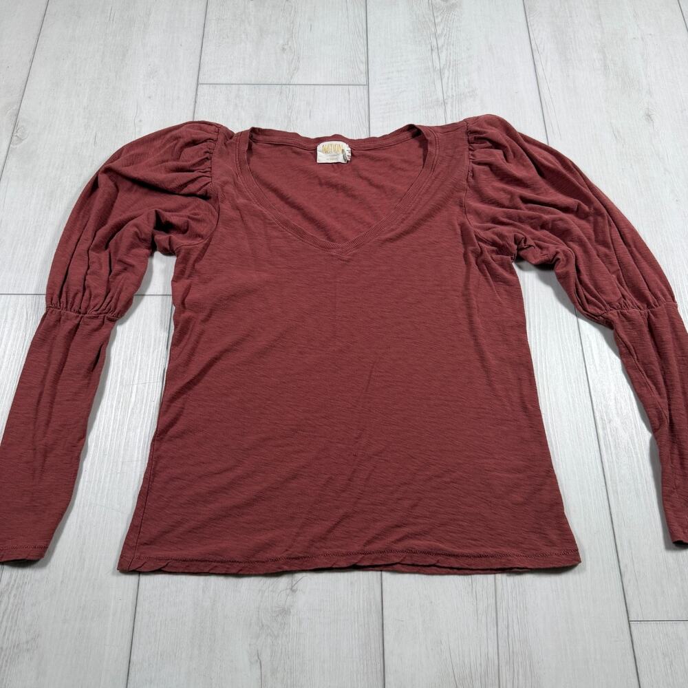 NATION LTD Los Angeles Women's Medium V Neck Long Sleeve Brick